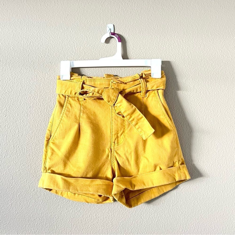 Express Mustard Yellow Paperbag High Waist Shorts